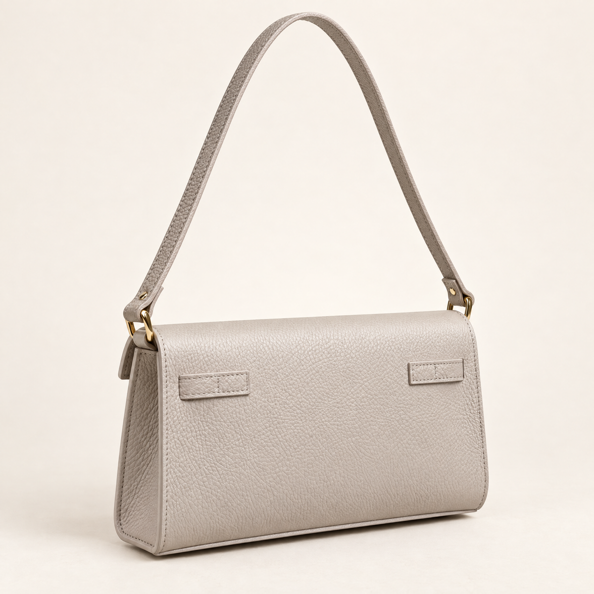 Borsa baguette in vera pelle taupe con chiusura dorata – retro