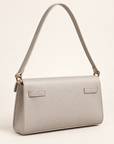 Borsa baguette in vera pelle taupe con chiusura dorata – retro
