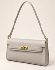 Borsa baguette in vera pelle taupe con chiusura dorata – tre quarti