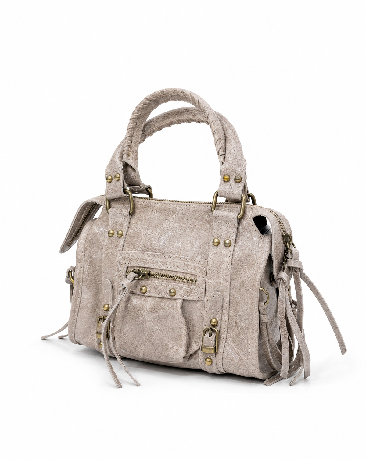 Borsa Berna in vera pelle grigio chiaro su sfondo bianco