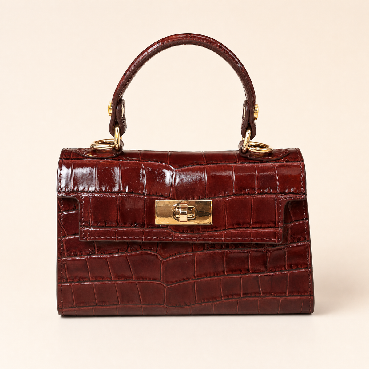 Borsa a mano in vera pelle effetto cocco Bordeaux - vista frontale