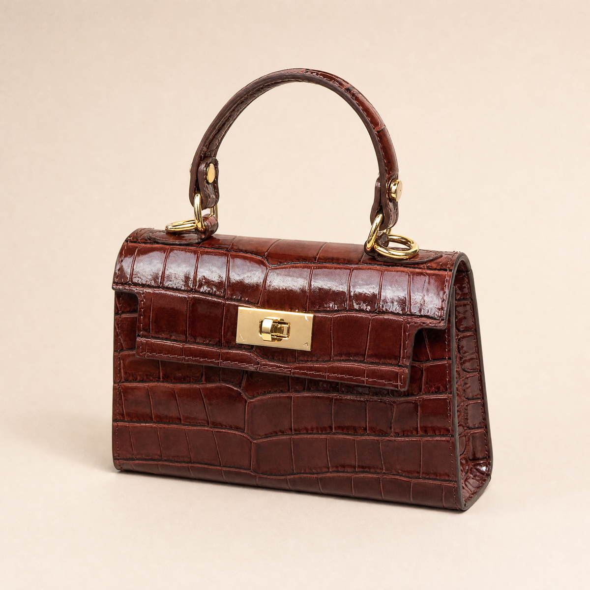 Borsa a mano in vera pelle effetto cocco Bordeaux - vista tre quarti