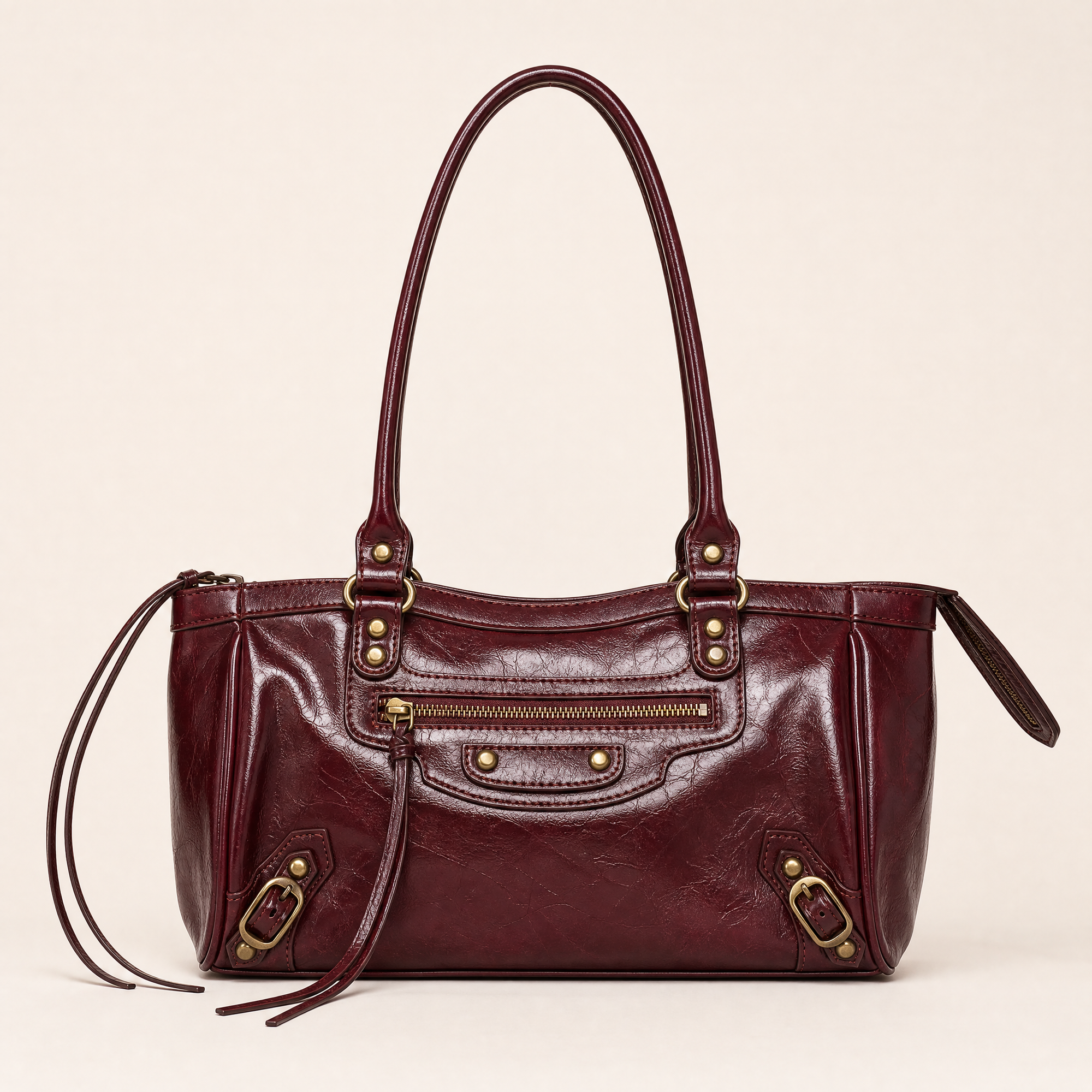 Borsa a spalla in ecopelle bordeaux, vista frontale