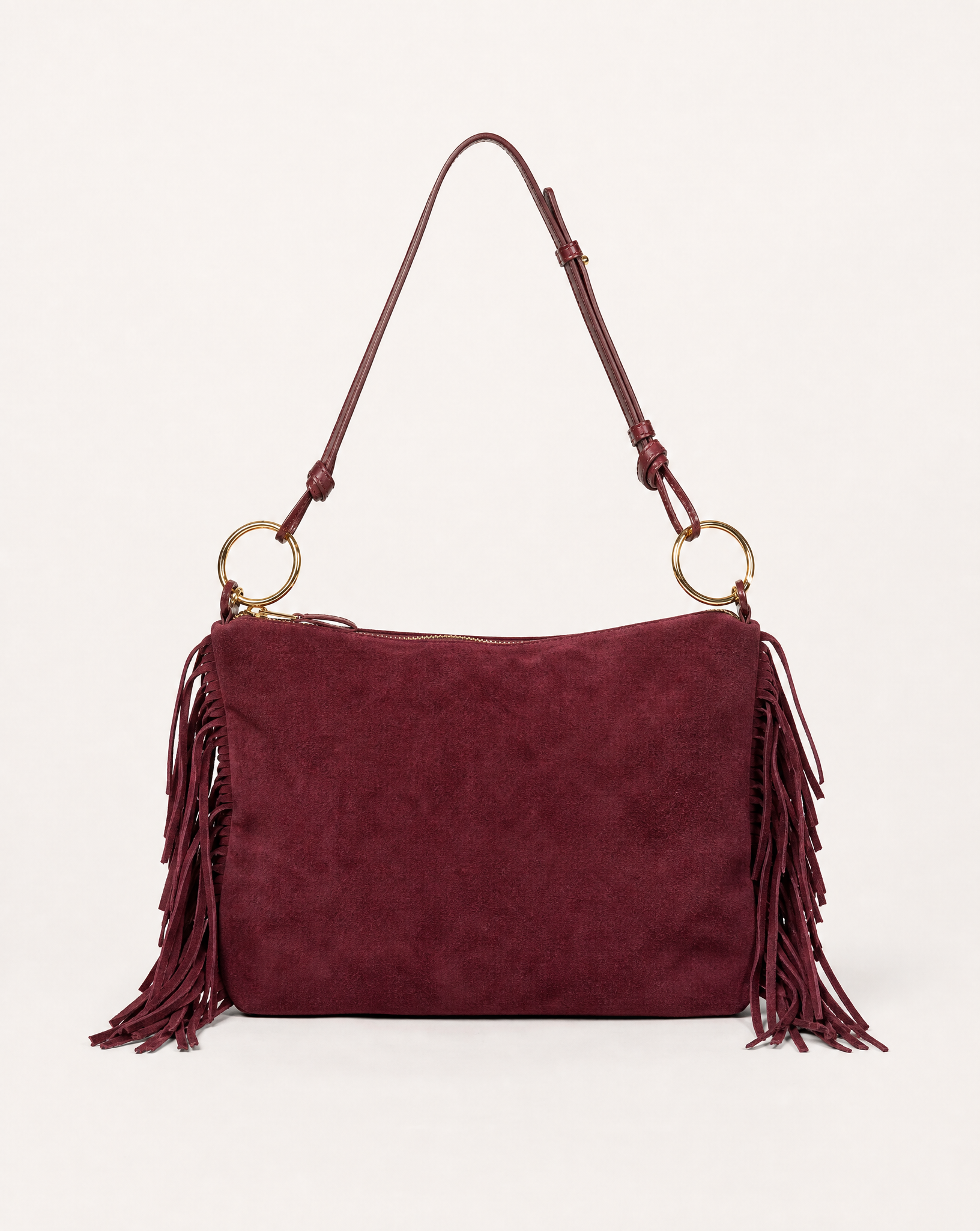 Borsa donna con frange in vera pelle – Bordeaux dettaglio