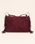 Borsa donna con frange in vera pelle – Bordeaux frontale