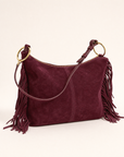 Borsa donna con frange in vera pelle – Bordeaux tre-quarti