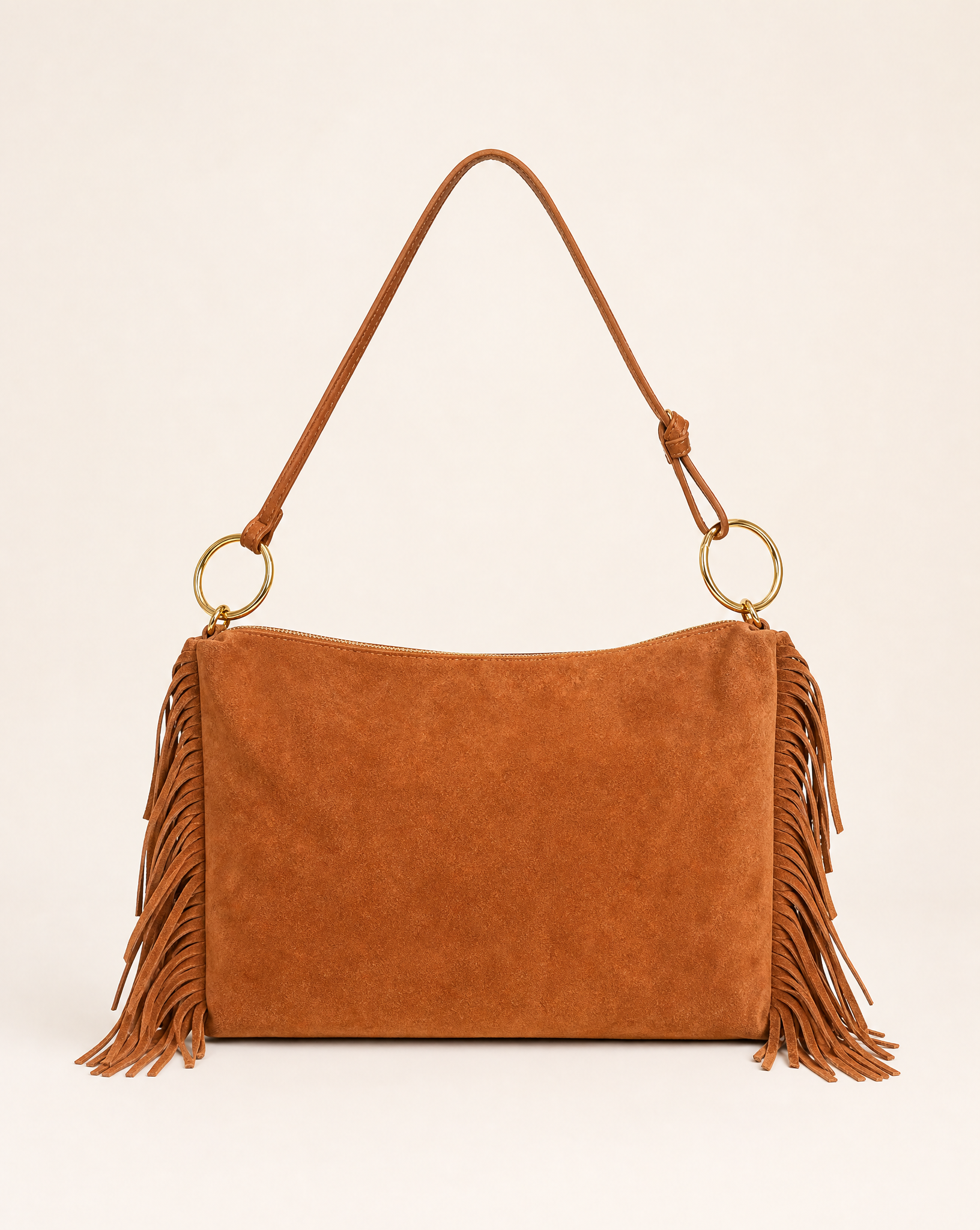 Borsa donna con frange in vera pelle – Camel dettaglio