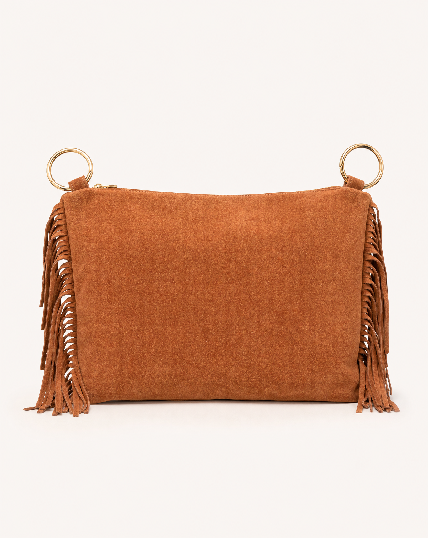Borsa donna con frange in vera pelle – Camel frontale