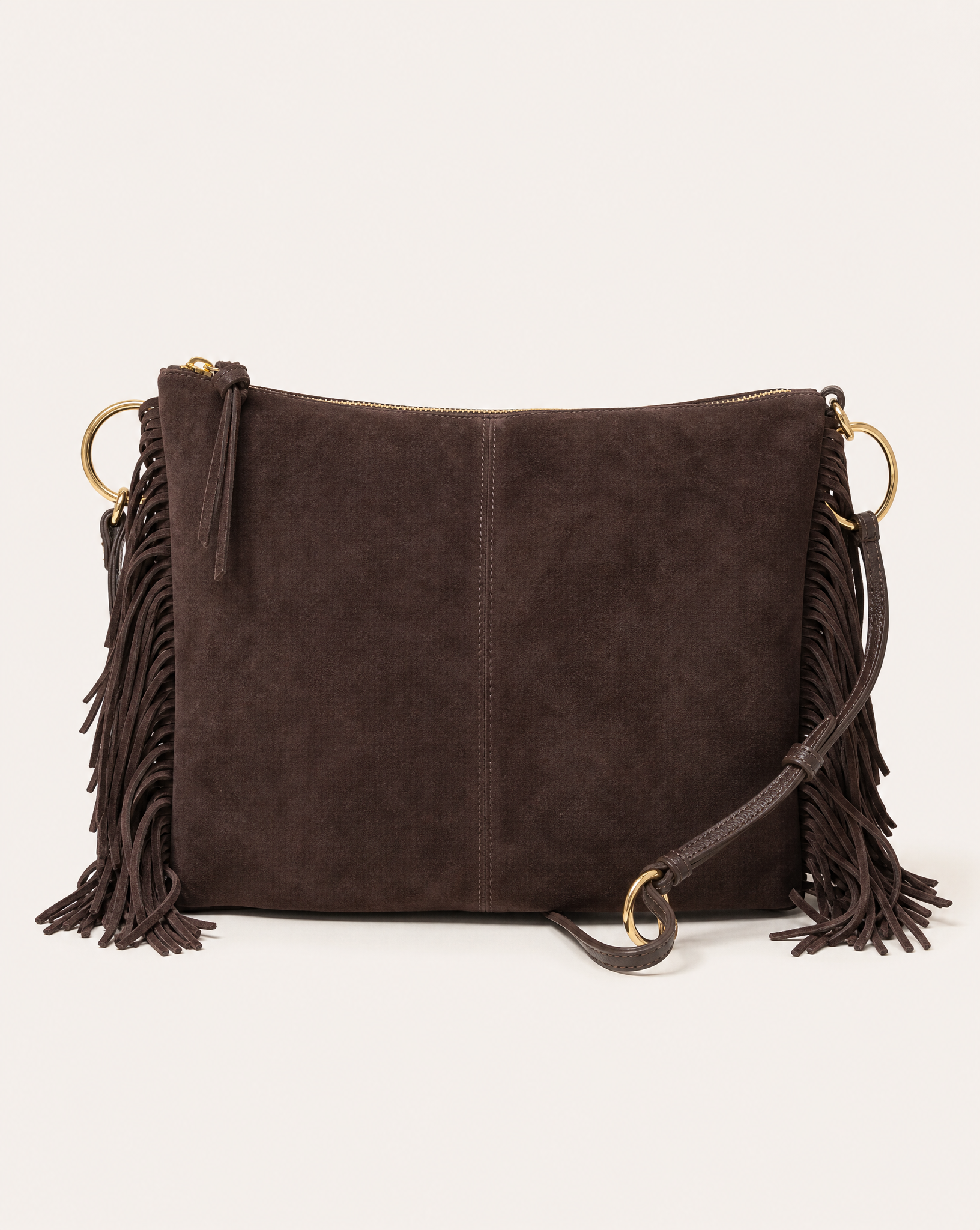 Borsa donna con frange in vera pelle – Marrone testa di moro dettaglio