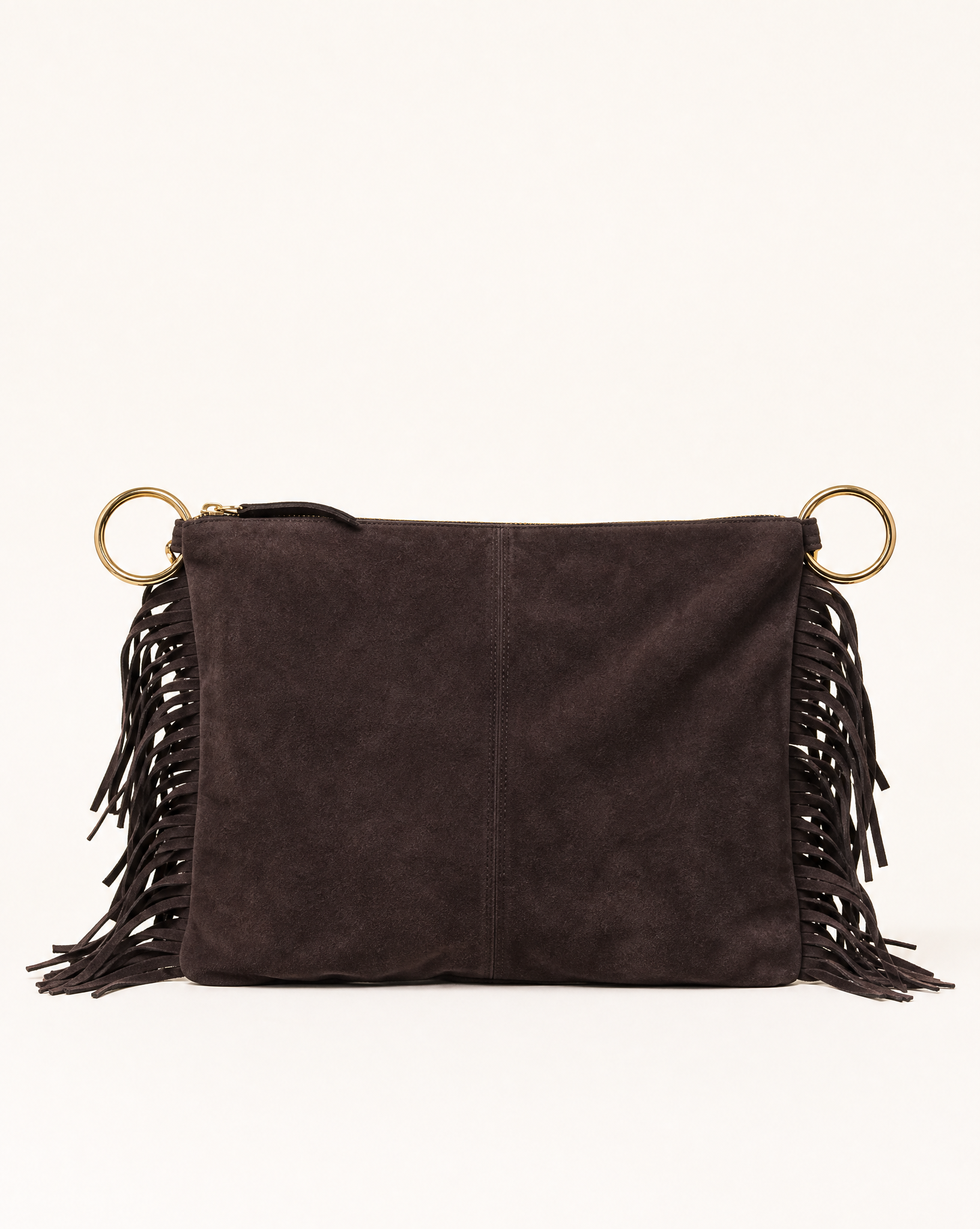 Borsa donna con frange in vera pelle – Marrone testa di moro frontale