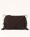 Borsa donna con frange in vera pelle – Marrone testa di moro frontale