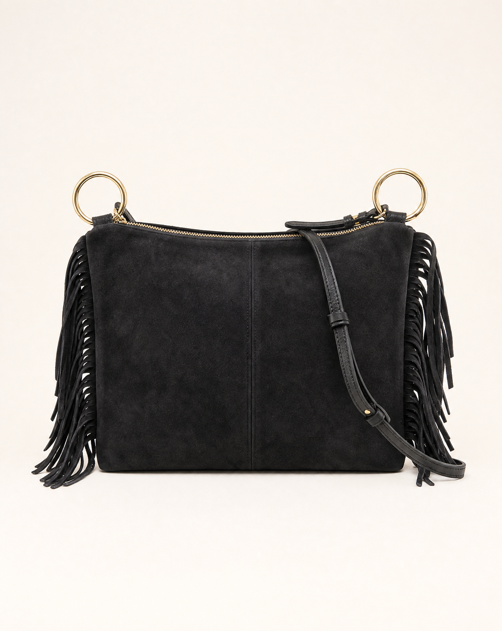 Borsa donna con frange in vera pelle – Nero dettaglio