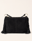 Borsa donna con frange in vera pelle – Nero frontale