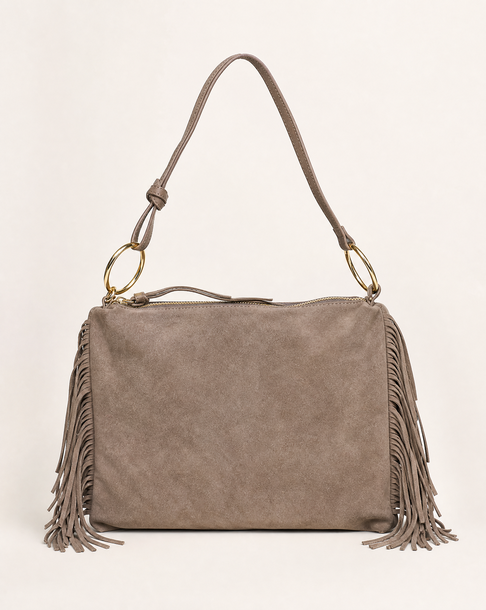 Borsa donna con frange in vera pelle – Taupe dettaglio