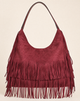 Borsa hobo con frange in ecopelle Bordeaux - vista frontale