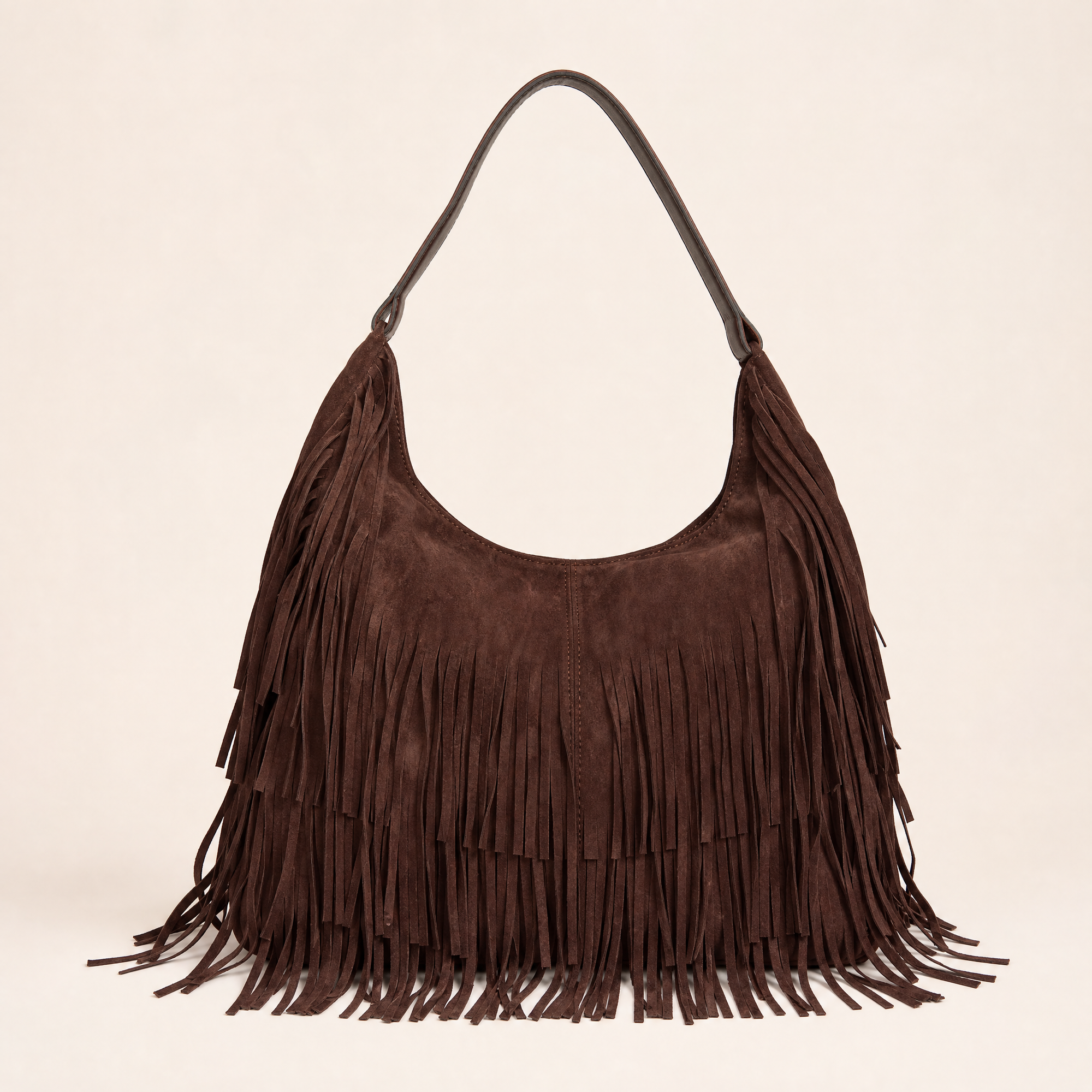 Borsa hobo con frange in ecopelle Marrone - vista frontale