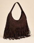Borsa hobo con frange in ecopelle Marrone - vista tre quarti