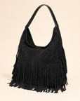 Borsa hobo con frange in ecopelle Nero - vista tre quarti