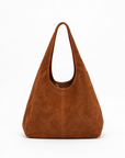 Borsa hobo in vera pelle scamosciata cuoio con pochette – vista frontale