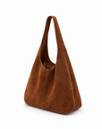 Borsa hobo in vera pelle scamosciata cuoio con pochette – vista laterale