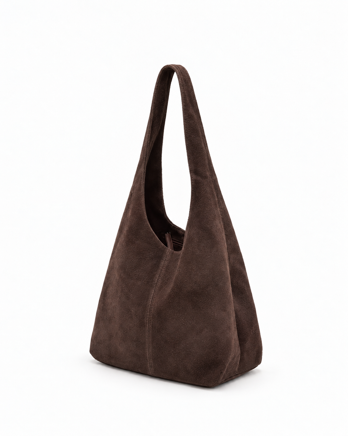 Borsa hobo in vera pelle scamosciata marrone scuro con pochette – vista laterale
