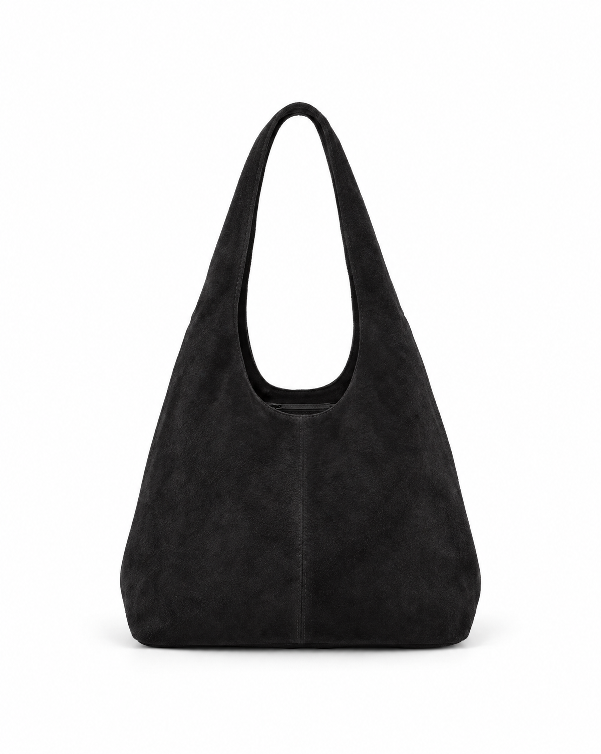 Borsa hobo in vera pelle scamosciata nero con pochette – vista frontale