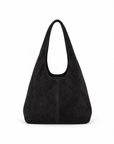 Borsa hobo in vera pelle scamosciata nero con pochette – vista frontale