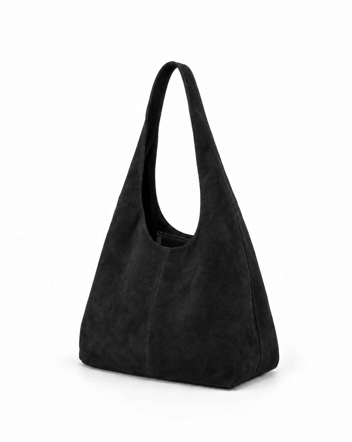 Borsa hobo in vera pelle scamosciata nero con pochette – vista a tre quarti