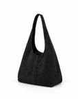 Borsa hobo in vera pelle scamosciata nero con pochette – vista a tre quarti
