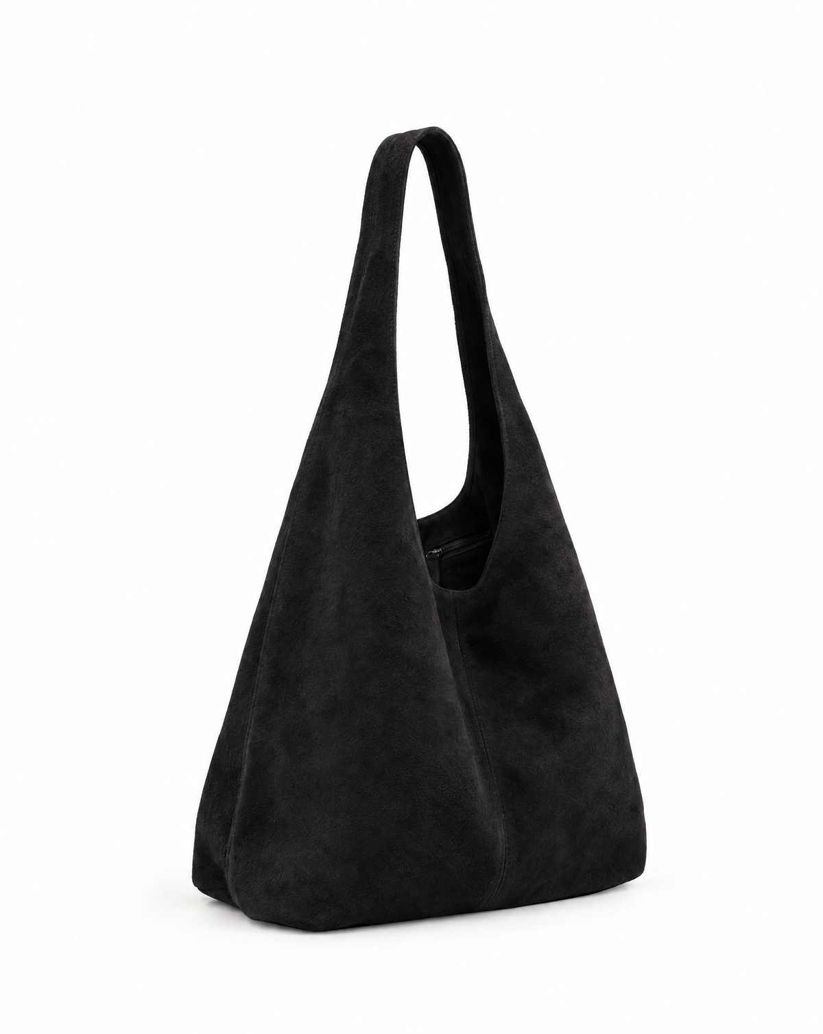 Borsa hobo in vera pelle scamosciata nero con pochette – vista laterale