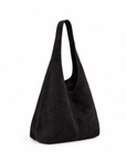 Borsa hobo in vera pelle scamosciata nero con pochette – vista laterale