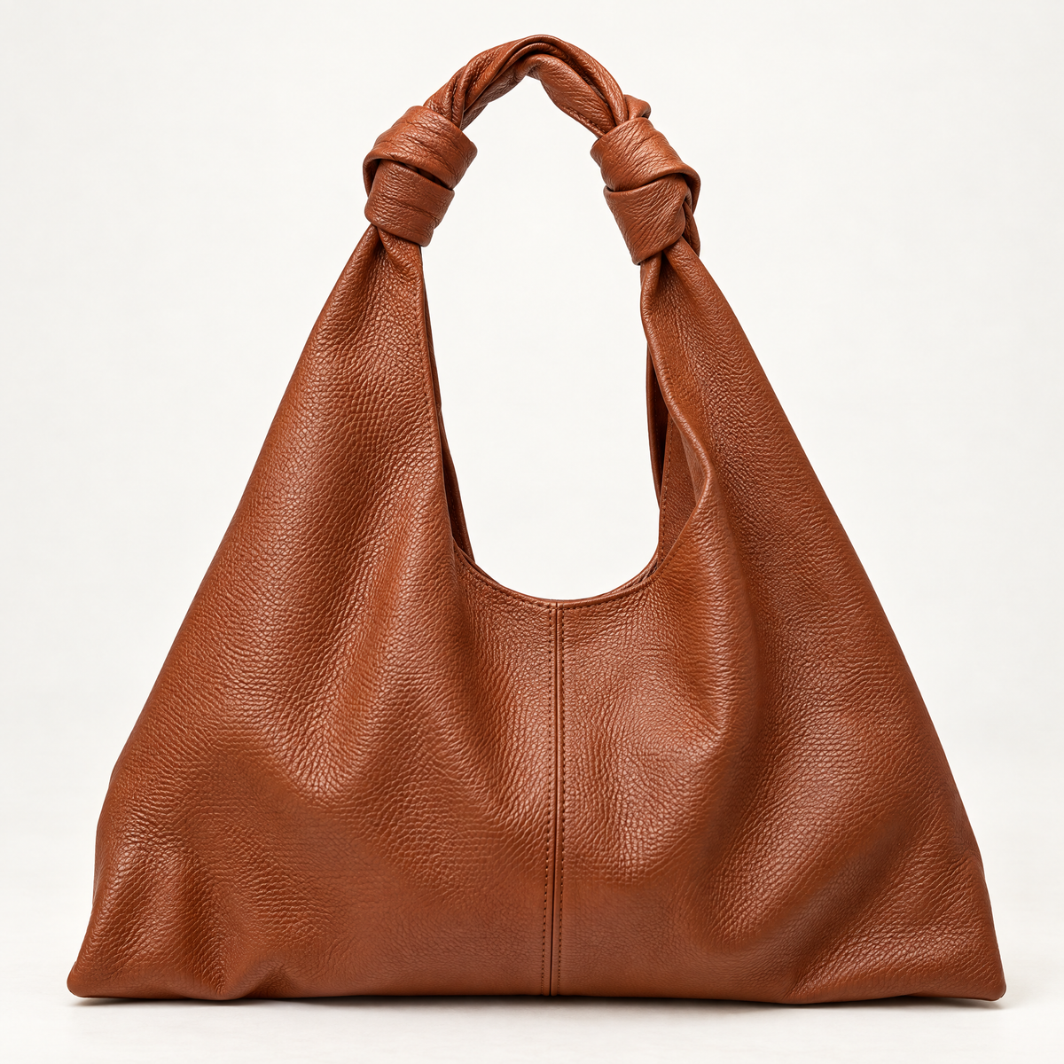 Borsa hobo in vera pelle marrone con manico annodato – vista frontale