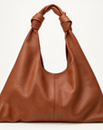 Borsa hobo in vera pelle marrone con manico annodato – vista frontale