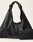 Borsa hobo in vera pelle nero con manico annodato – con pochette coordinata