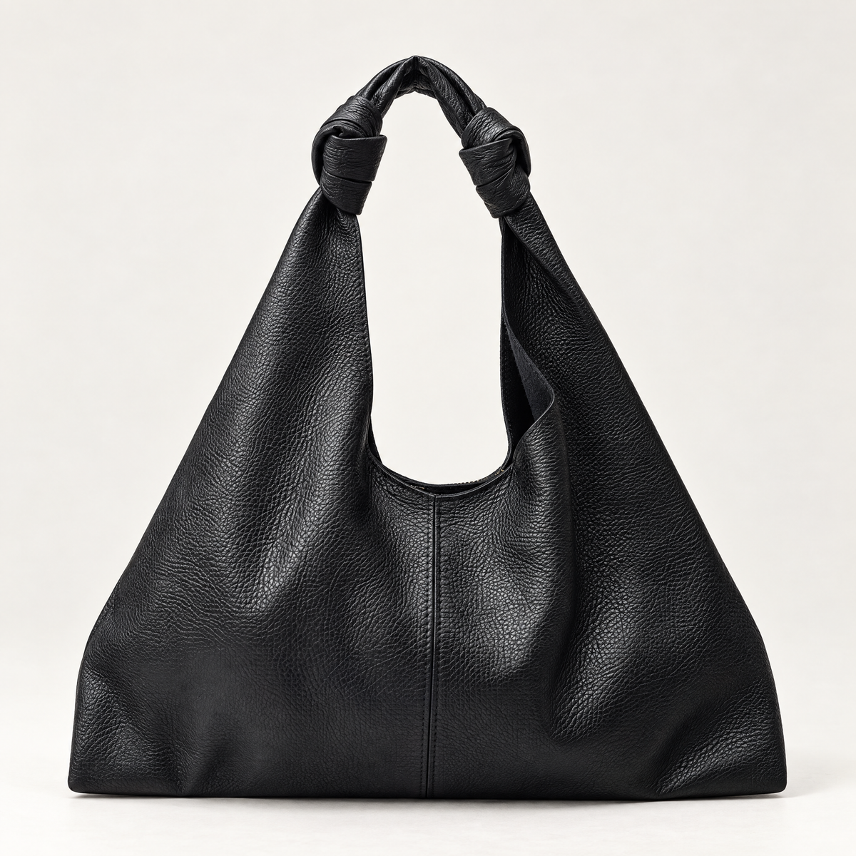 Borsa hobo in vera pelle nero con manico annodato – vista frontale