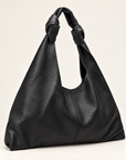 Borsa hobo in vera pelle nero con manico annodato – vista a tre quarti