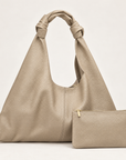 Borsa hobo in vera pelle taupe con manico annodato – con pochette coordinata