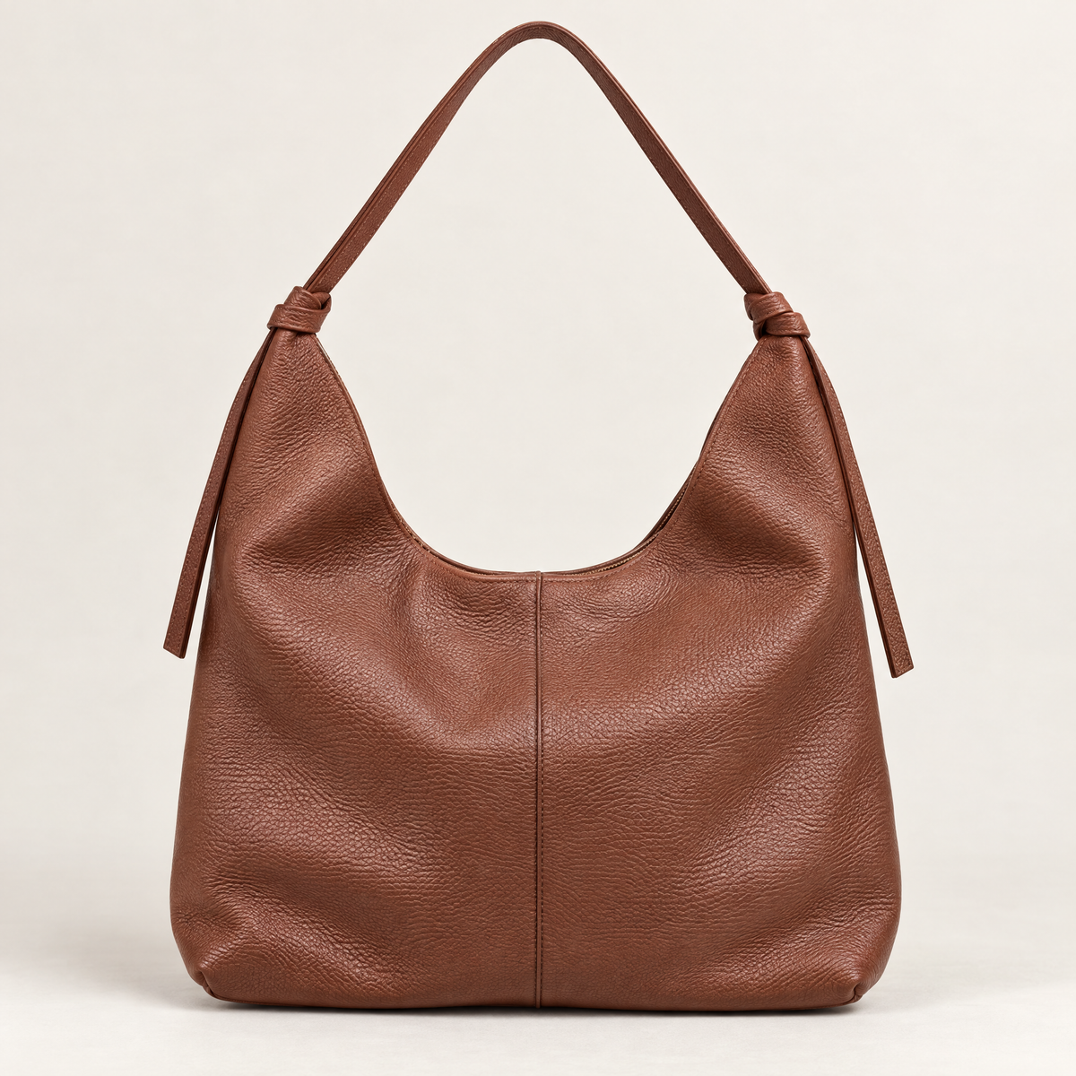 Borsa hobo in vera pelle camel con nodi – vista frontale
