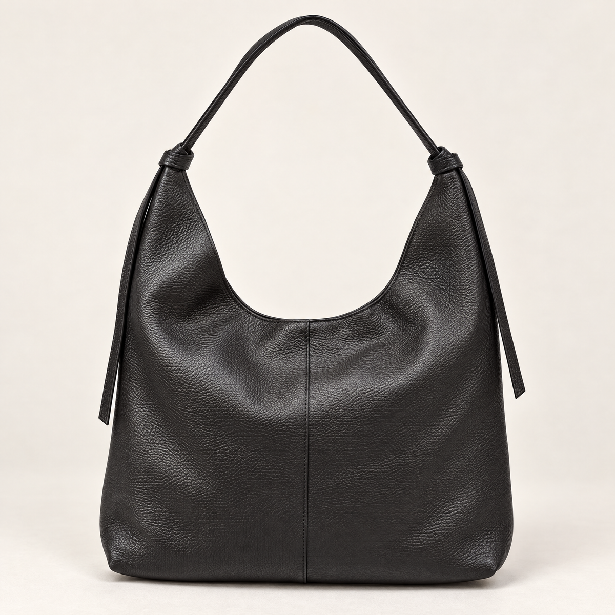 Borsa hobo in vera pelle nera con nodi – vista frontale