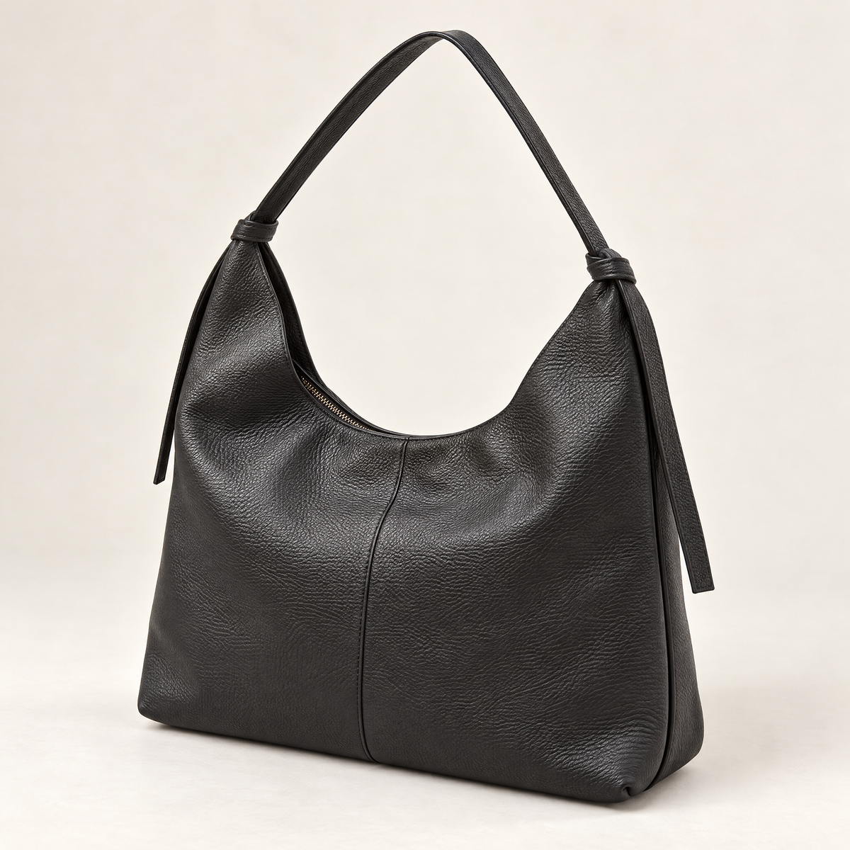 Borsa hobo in vera pelle nera con nodi – vista tre quarti