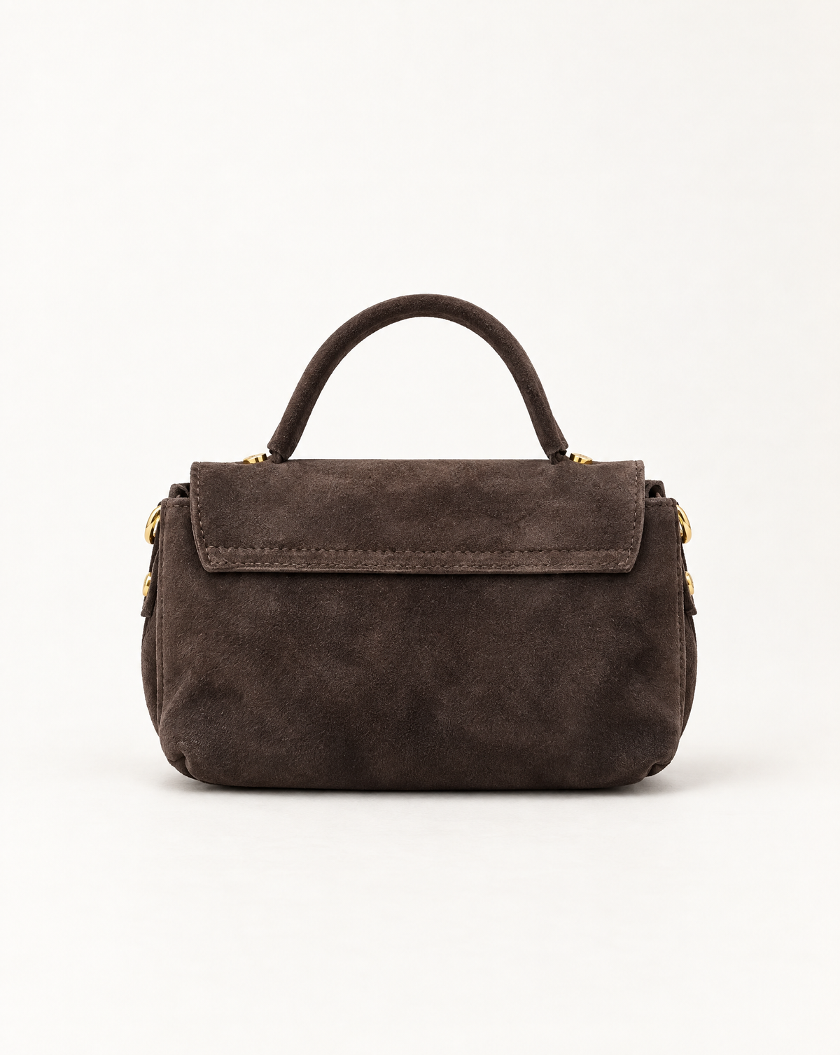 Borsa a mano in vera pelle scamosciata marrone, vista posteriore