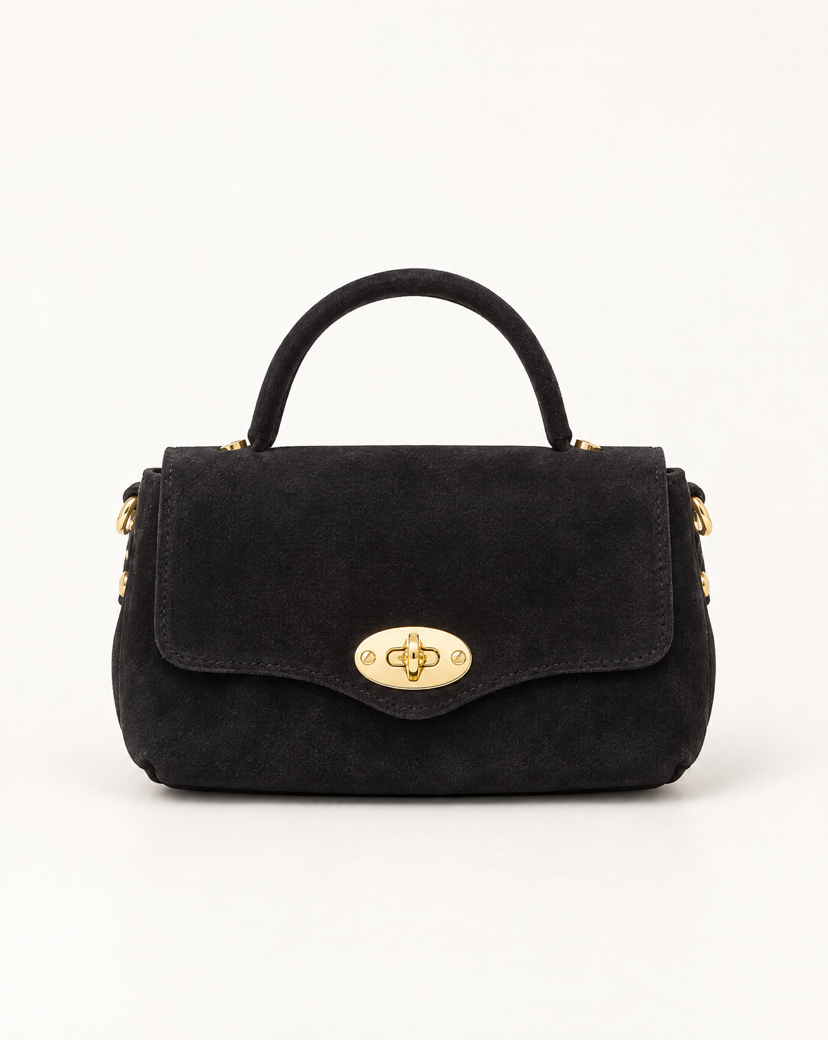Borsa a mano in vera pelle scamosciata nero, vista frontale