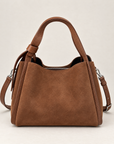 Borsa a mano camel in vera pelle scamosciata con tracolla – vista frontale