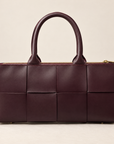 Borsa a mano in vera pelle con maxi intreccio bordeaux – frontale