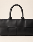 Borsa a mano in vera pelle con maxi intreccio nero – frontale