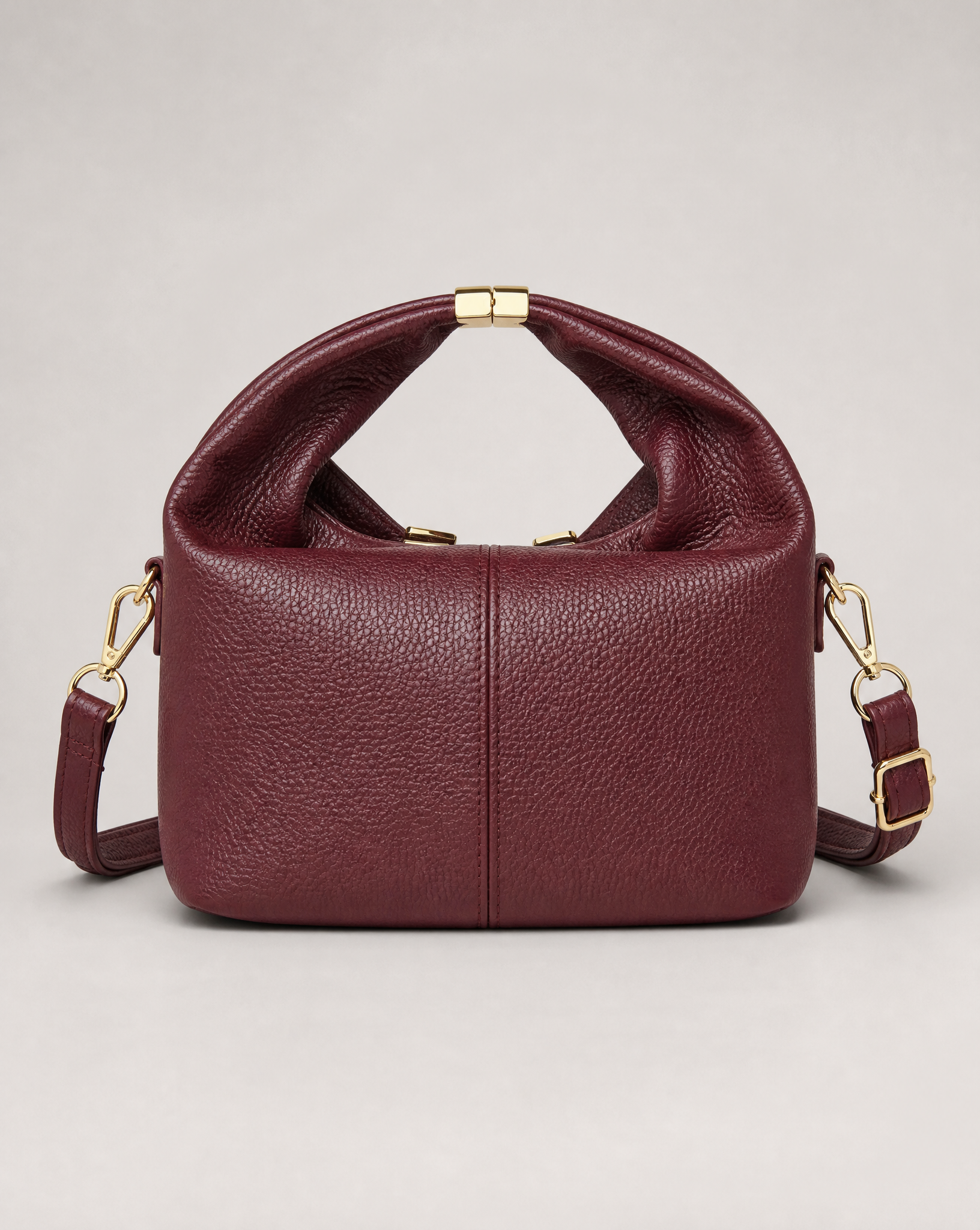 Borsa mini con manico annodato in vera pelle – Bordeaux, vista frontale