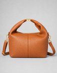 Borsa mini con manico annodato in vera pelle – Camel, dettaglio della vera pelle e del manico