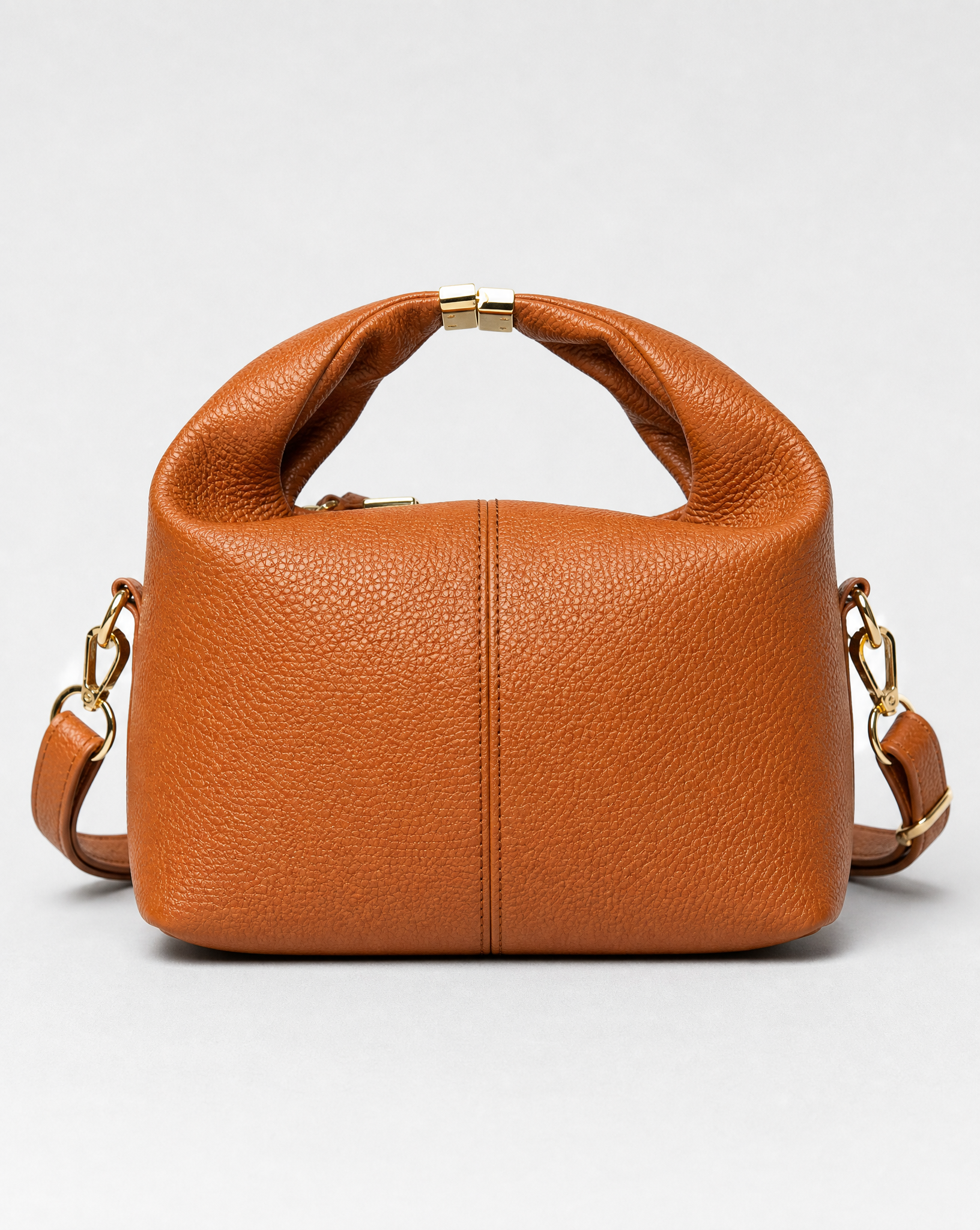 Borsa mini con manico annodato in vera pelle – Camel, vista frontale