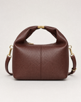 Borsa mini con manico annodato in vera pelle – Marrone, vista frontale
