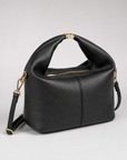 Borsa mini con manico annodato in vera pelle – Nero, dettaglio della vera pelle e del manico